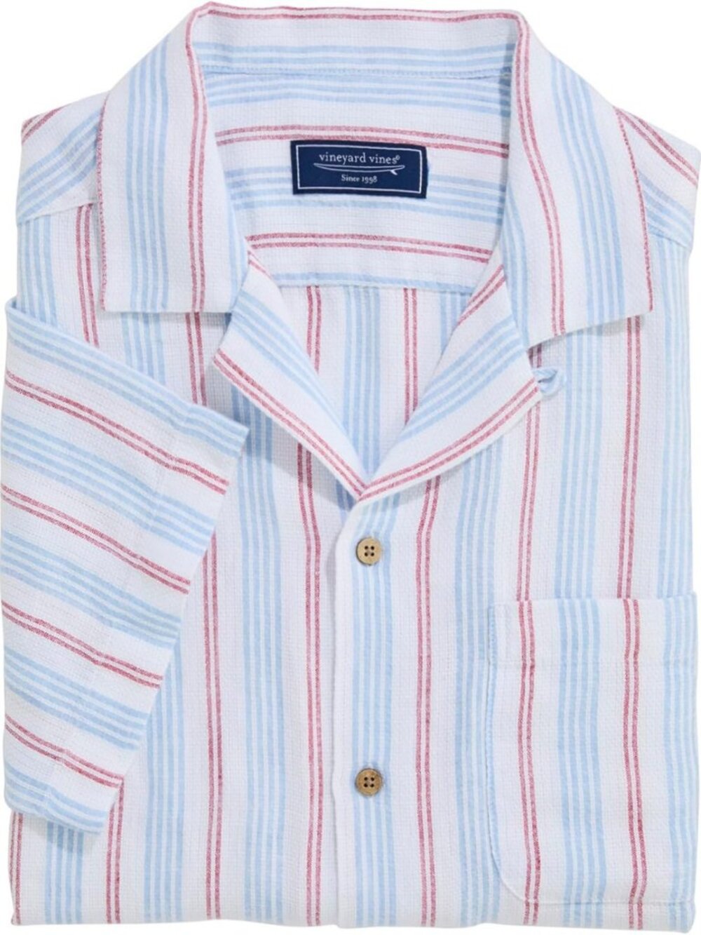 Textured Linen Short Sleeve Cabana Shirt - Sparkler Stripe, Beachy Vibes, Summer